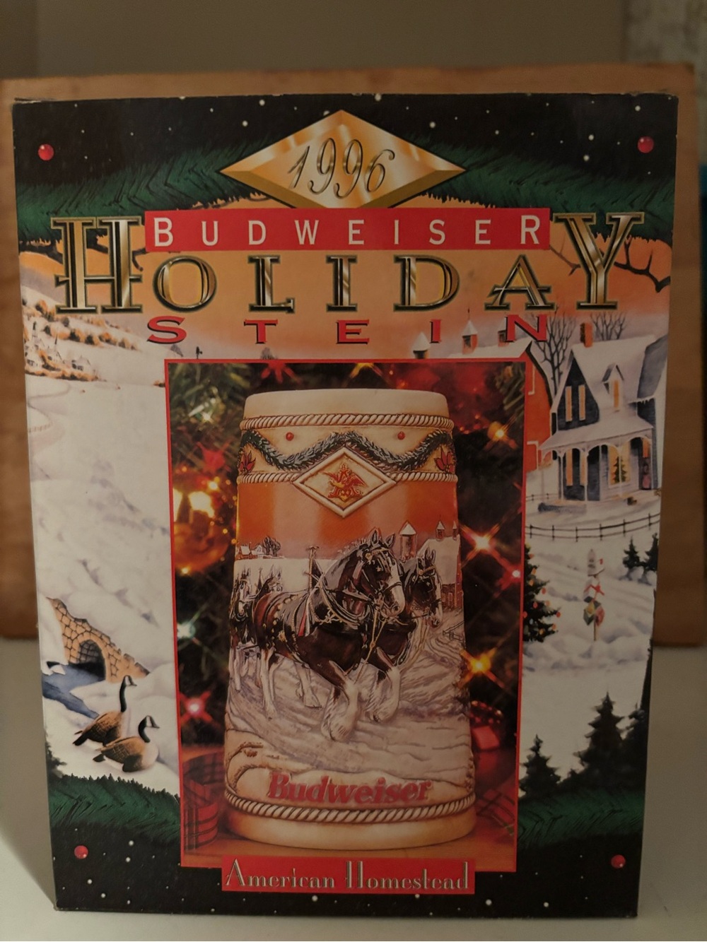 Budweiser 1996 Holiday Stein in Red and Cream